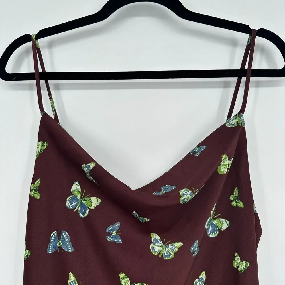 Urban Outfitters Y2K Mini Satin Slip Dress Size M Brown Butterflies Whimsical - Picture 4 of 10
